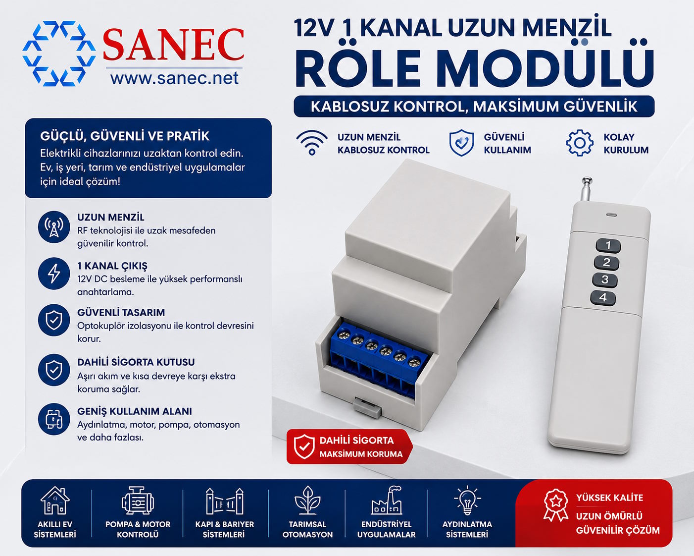 SANEC 12V 1 Kanal 30 Amper Sigorta Kutulu Optokuplörlü Uzun Menzil Röle Modülü Nedir? Özellikleri ve Kullanım Alanları