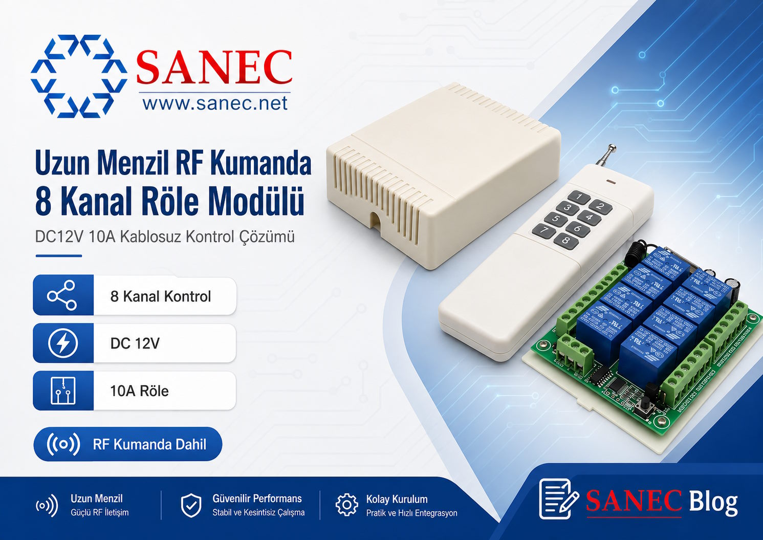 SANEC Uzun Menzil RF Kumanda 8 Kanal DC12V 10A Röle Modülü Nedir? Kablosuz Uzaktan Kontrol Rehberi