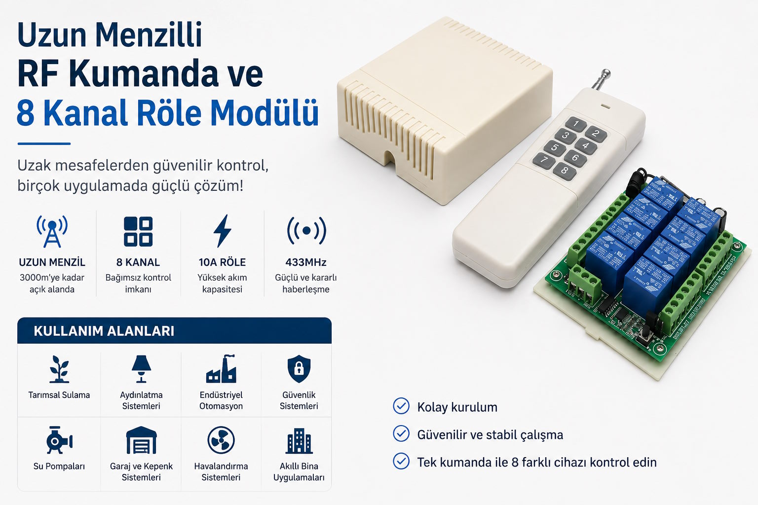 Uzun Menzilli RF Kumanda ve 8 Kanal Röle Modülü Nedir? Nerelerde Kullanılır?
