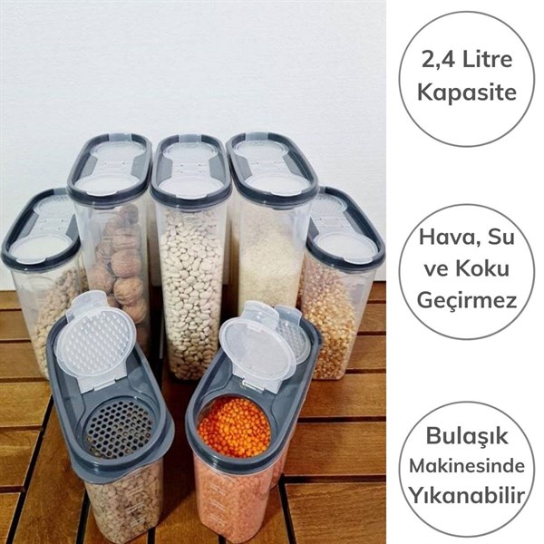 SANEC® 2 Kapaklı Ölçekli Erzak Kuru Gıda Saklama Kutusu Kabı 2,4 Litre SANEC® 2 Kapaklı Ölçekli Erzak Kuru Gıda Saklama Kutusu Kabı 2,4 Litre
