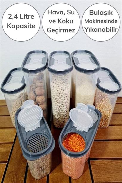 SANEC® 2 Kapaklı Ölçekli Erzak Kuru Gıda Saklama Kutusu Kabı 2,4 Litre SANEC® 2 Kapaklı Ölçekli Erzak Kuru Gıda Saklama Kutusu Kabı 2,4 Litre