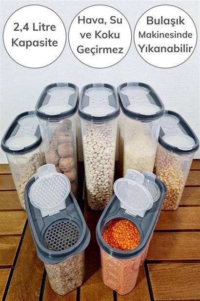 SANEC® 2 Kapaklı Ölçekli Erzak Kuru Gıda Saklama Kutusu Kabı 2,4 Litre SANEC® 2 Kapaklı Ölçekli Erzak Kuru Gıda Saklama Kutusu Kabı 2,4 Litre