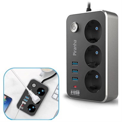 Isıya Dayanıklı Termal Akım Korumalı 2 Mt 10A 2500W 3lü Priz ve 3 Usbi 2.1A Uzatma Kablosu Isıya Dayanıklı Termal Akım Korumalı 2 Mt 10A 2500W 3lü Priz ve 3 Usbi 2.1A Uzatma Kablosu