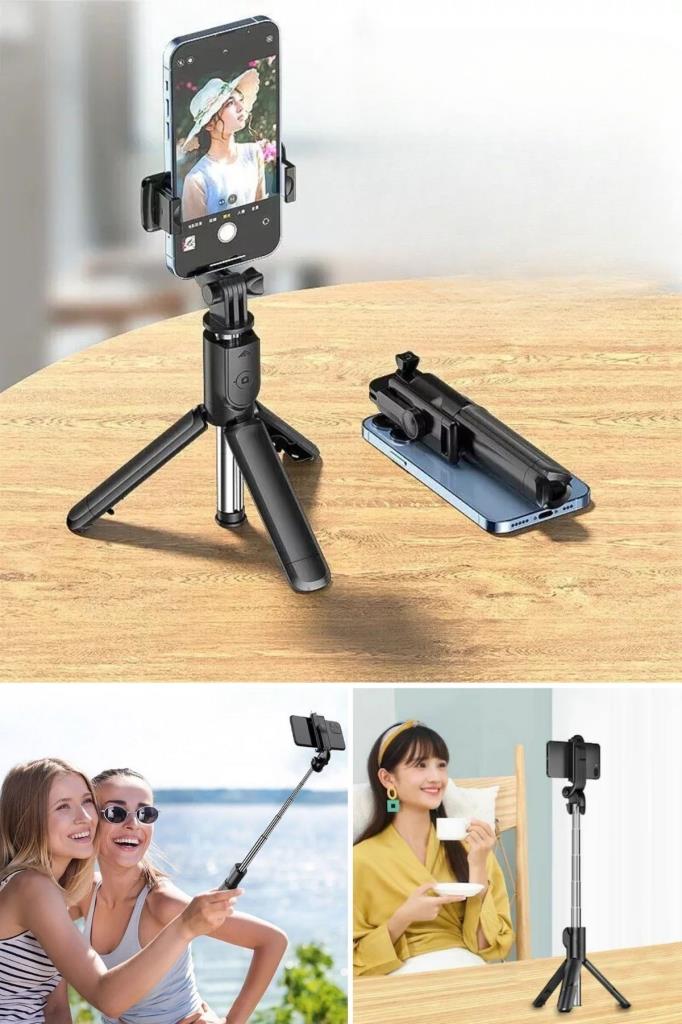 SANEC® Masaüstü Tripod Olabilen Telefon Tutuculu Kablosuz Kumandalı Selfie Çubuğu SANEC® Masaüstü Tripod Olabilen Telefon Tutuculu Kablosuz Kumandalı Selfie Çubuğu