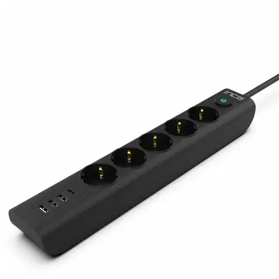 İnca IPW-44TU 5 port 2x USB+ Type-C Akım Korumalı Led Tuşlu Priz 1.5M - Siyah