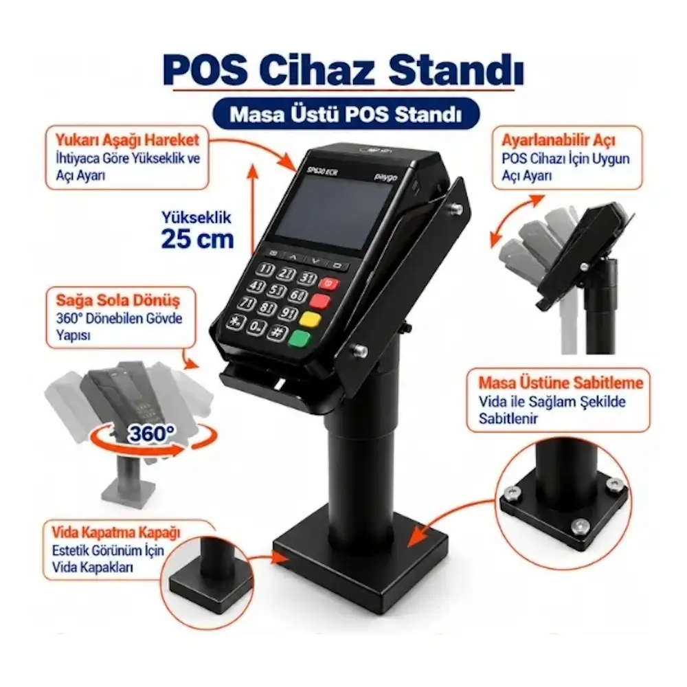 NEX360-POS01 360° Dönebilir Masaüstü POS Standı 25 cm