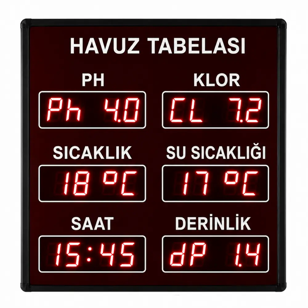 SANEC Dijital Havuz Sıcaklık Klor PH Tabelası (Kasa Ölçüsü: 85x80 cm)