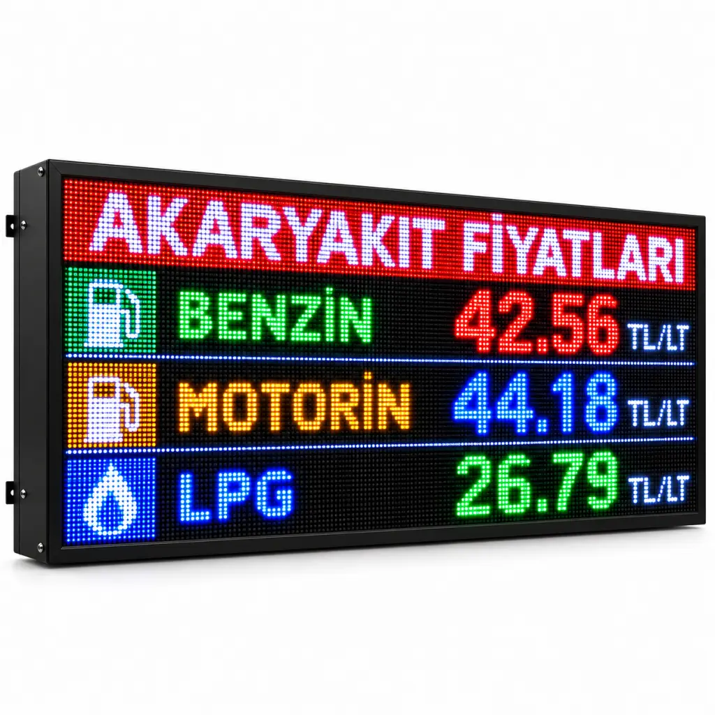 SANEC Akaryakıt Fiyat Tabelası – Full Renkli P10 Dış Mekan, Yüksek Parlaklık (Kasa Ölçüsü: 96x192 cm)
