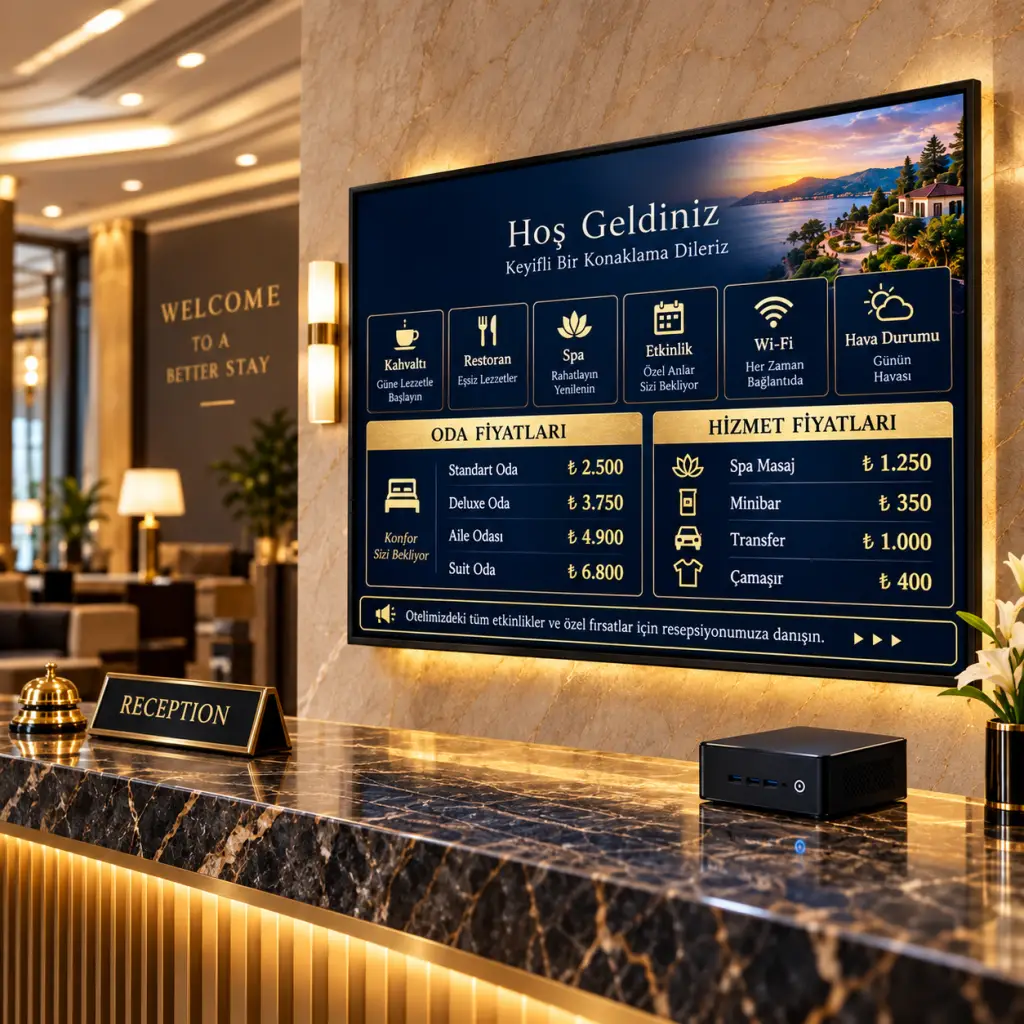 SANEC Otel Fiyât Tabelası – 55" HDMI Ekranlı Dijital Fiyât Tabelası Sistemi 