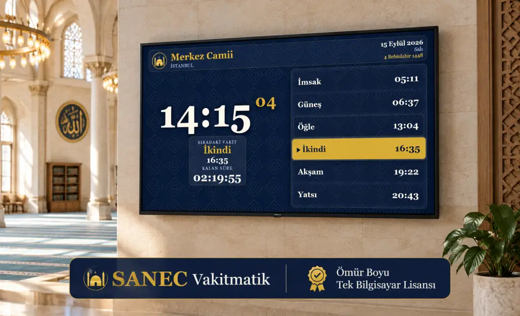 SANEC Vakitmatik – 32" HDMI Ekranlı Cami Vakitmatik Tam Paket